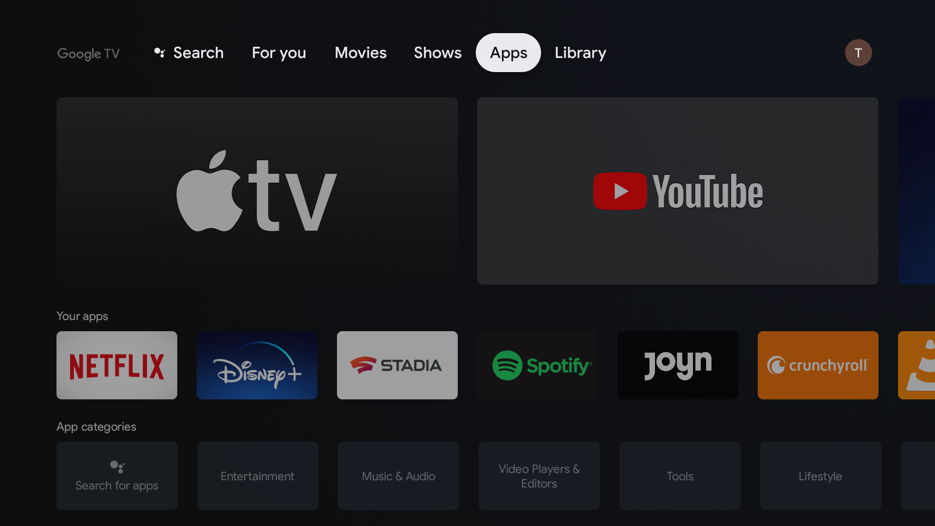 Google TV Play Store screenshot